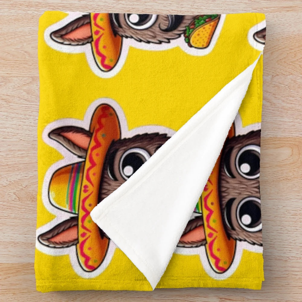 Colorful plush blanket featuring a playful mariachi piñata design