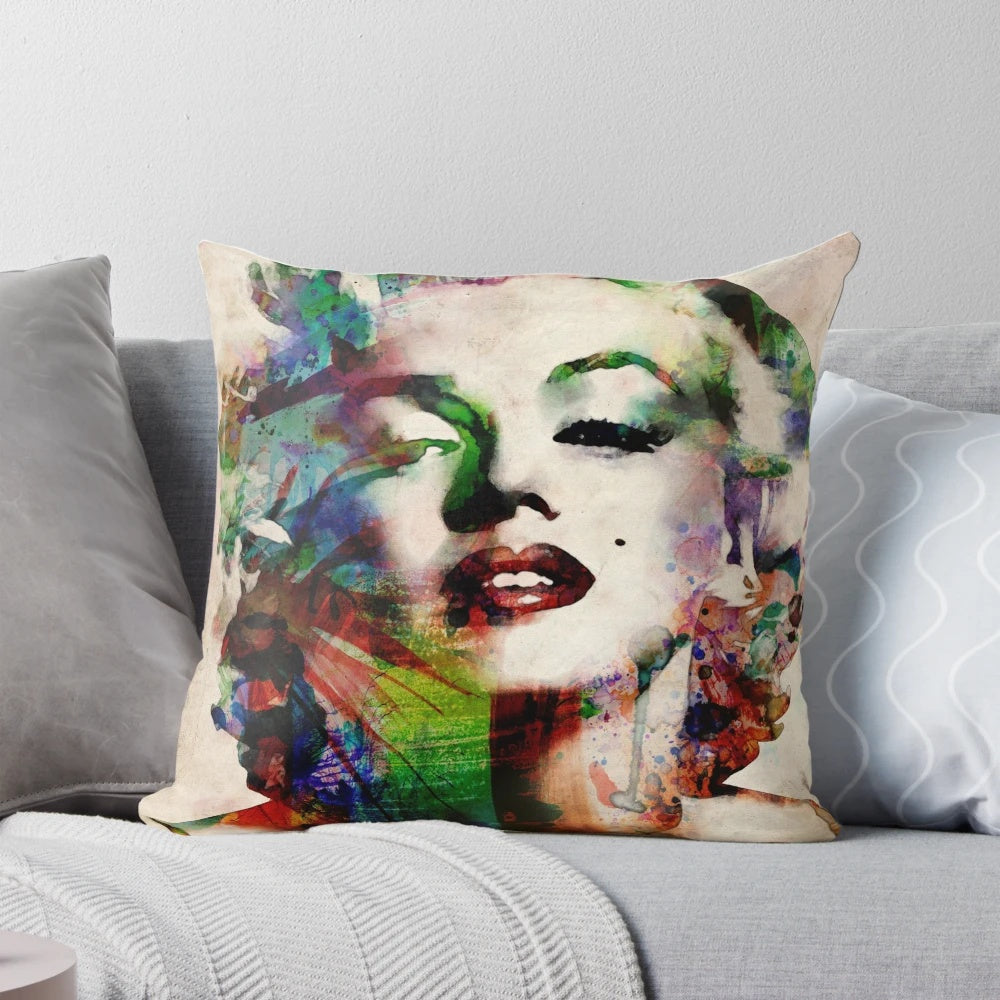 Colorful watercolor portrait of iconic actress Marilyn Monroe