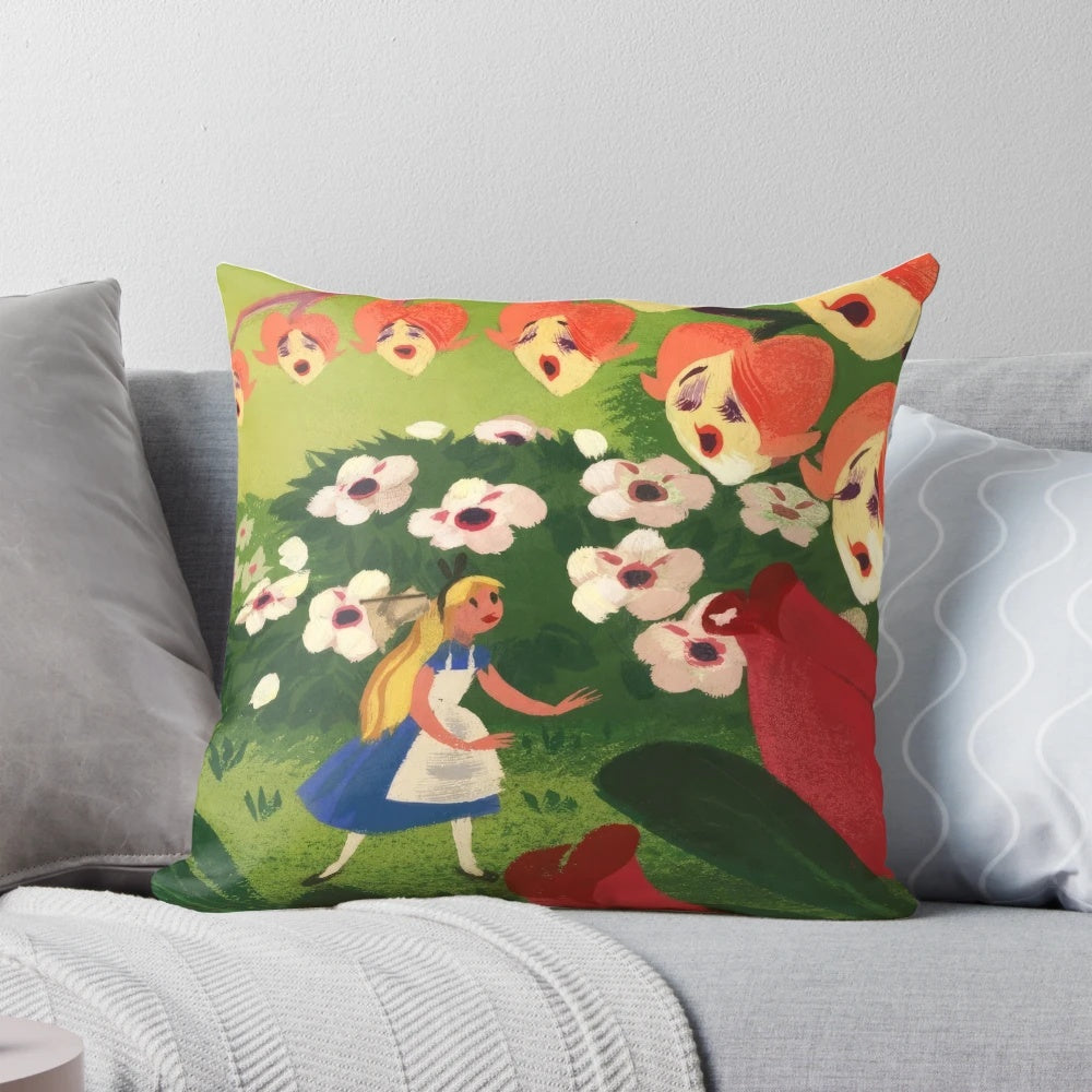 Colorful mary blair inspired decorative pillow with whimsical designs