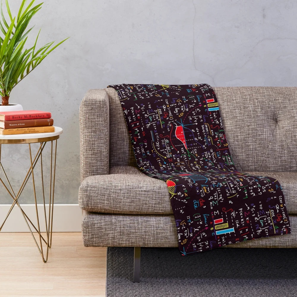 Colorful math formulas plush blanket with blackboard style drawings