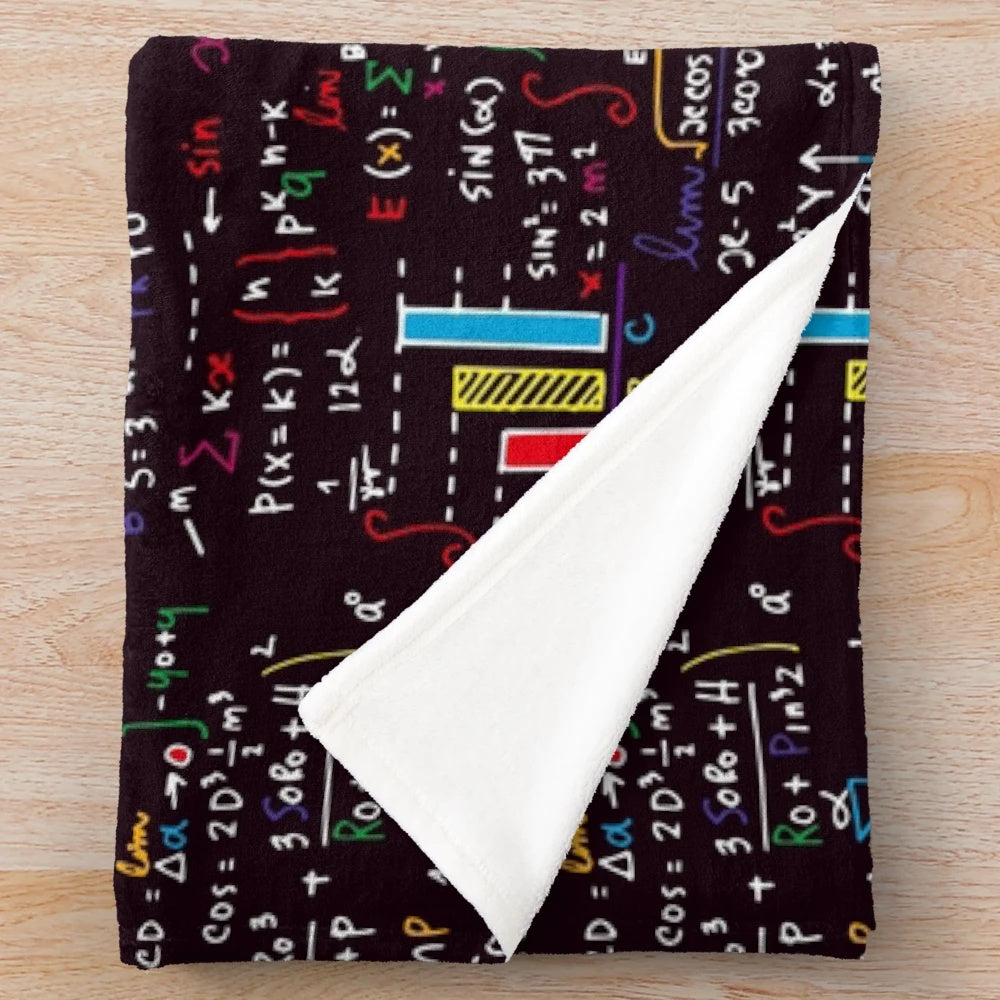Colorful math formulas plush blanket with blackboard style drawings