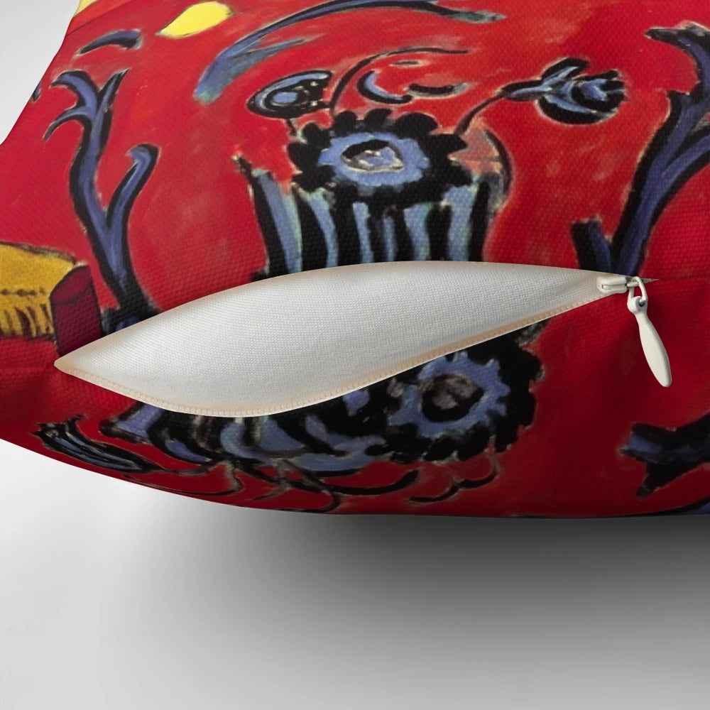 Decorative pillow featuring a design inspired by Matisse's The Red Room painting