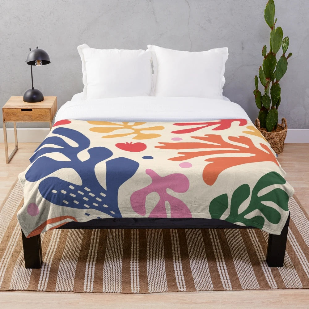 Matisse pattern plush blanket with vibrant colors