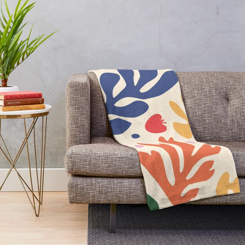 Matisse pattern plush blanket with vibrant colors