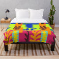 Matisse inspired abstract plush blanket with geometric shapes and bright neon colors