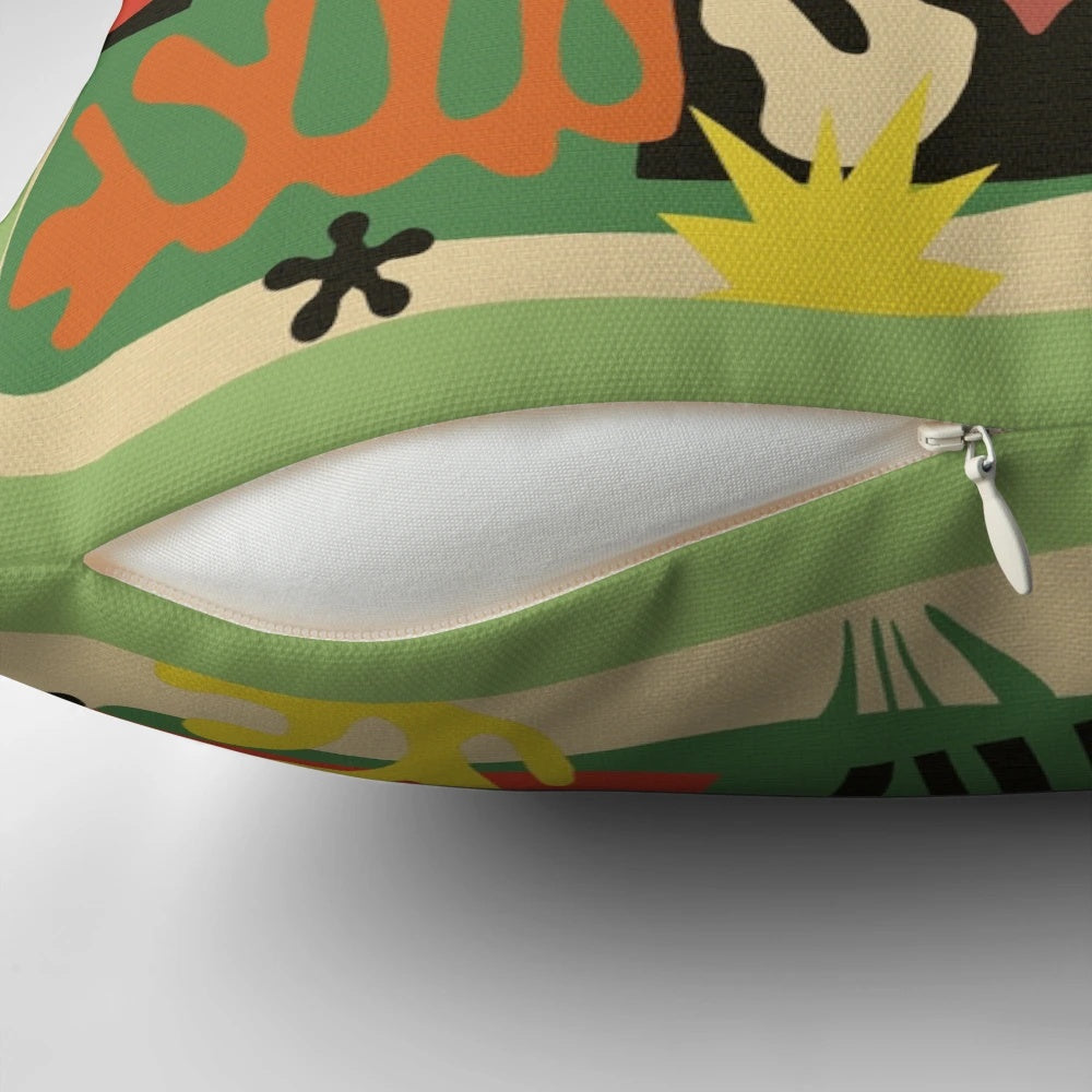 Decorative throw pillow featuring a colorful, abstract Matisse-inspired design