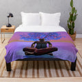 Meditation tree plush blanket with abstract floral patterns