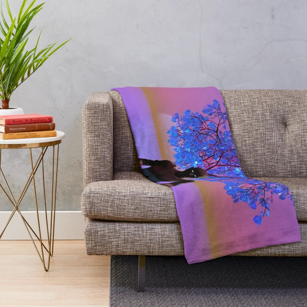 Meditation tree plush blanket with abstract floral patterns