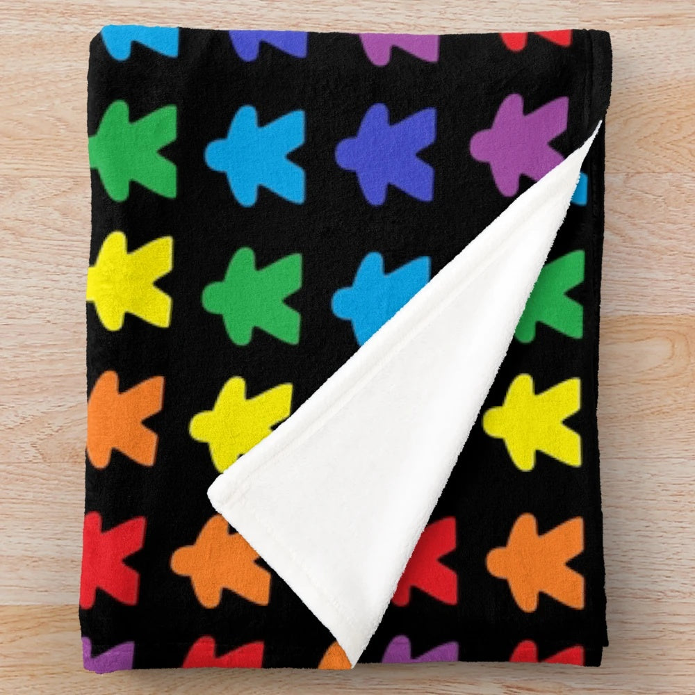 Colorful meeple pattern plush blanket for tabletop gaming