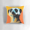 Colorful meerkat portrait art printed on a soft, plush throw pillow