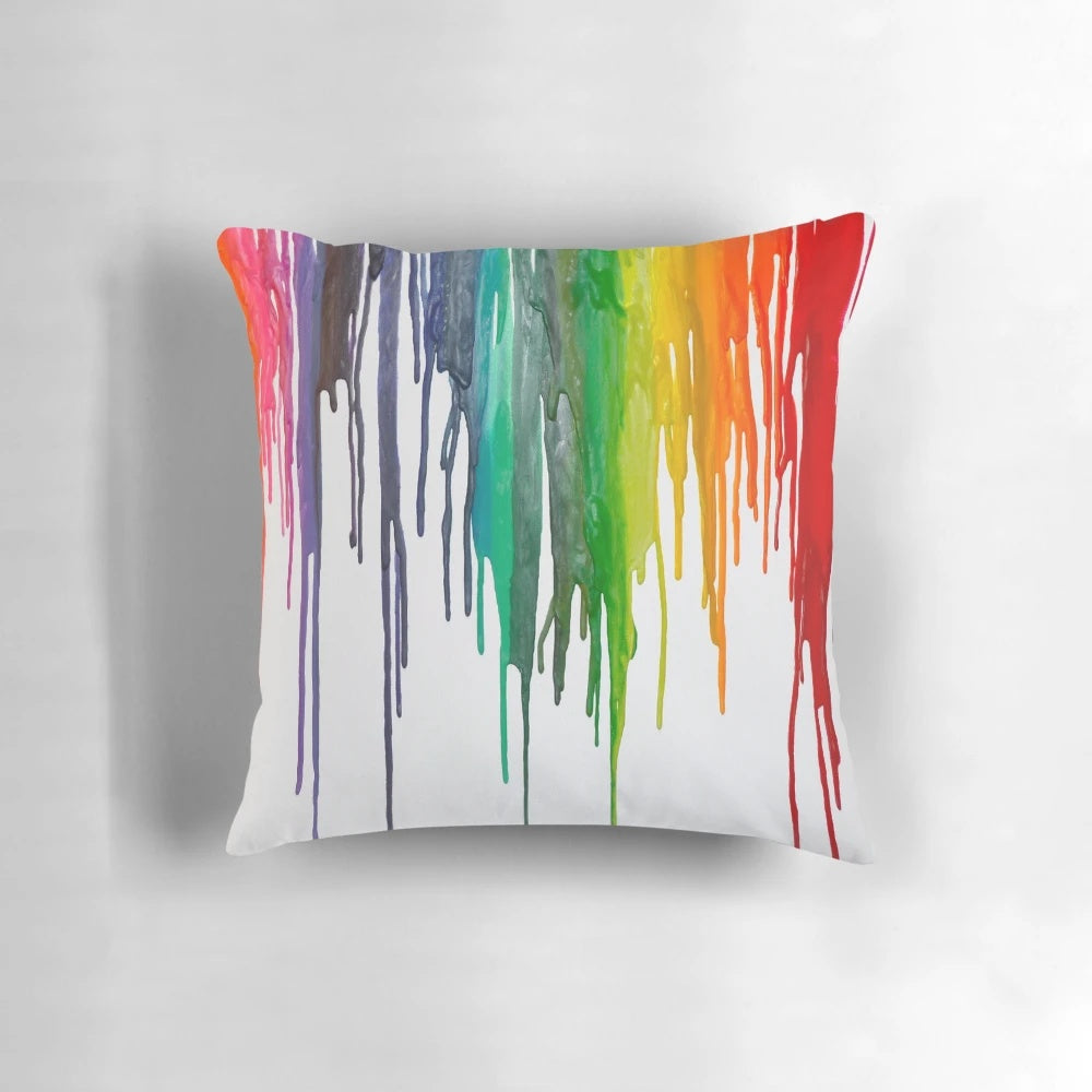 Colorful melted crayon-inspired rainbow design pillow
