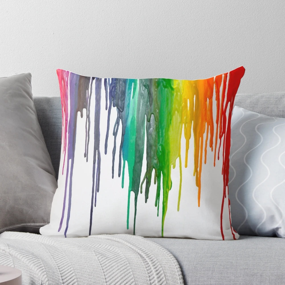 Colorful melted crayon-inspired rainbow design pillow