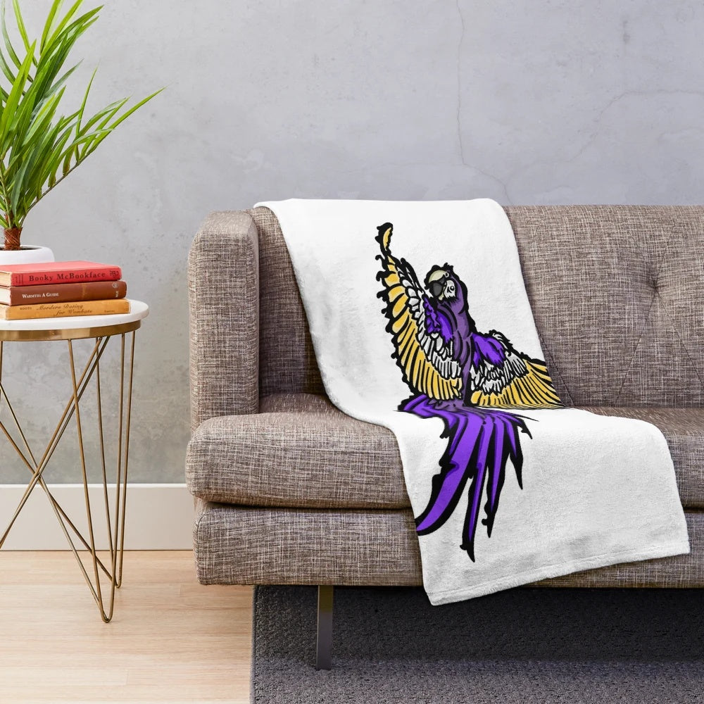 Melting parrot design on a soft, plush blanket