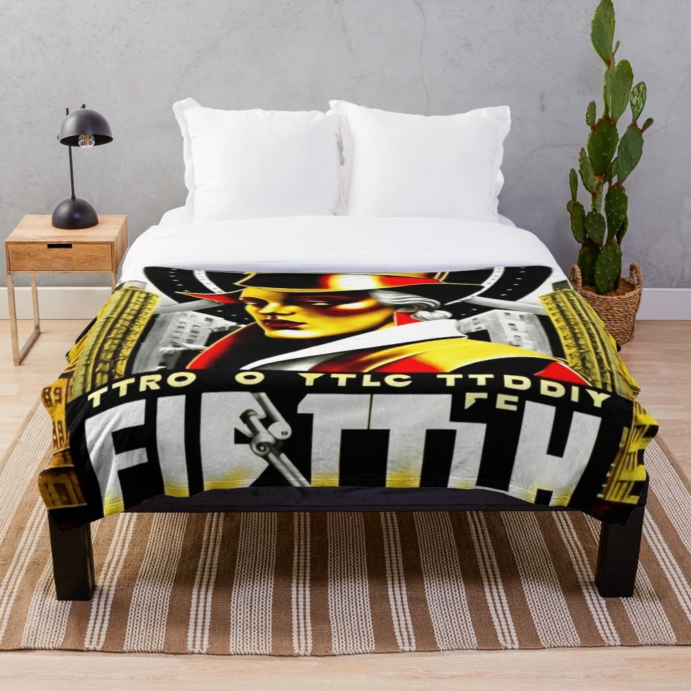 Plush blanket featuring a vibrant metropolis city and futuristic cinema inspired design
