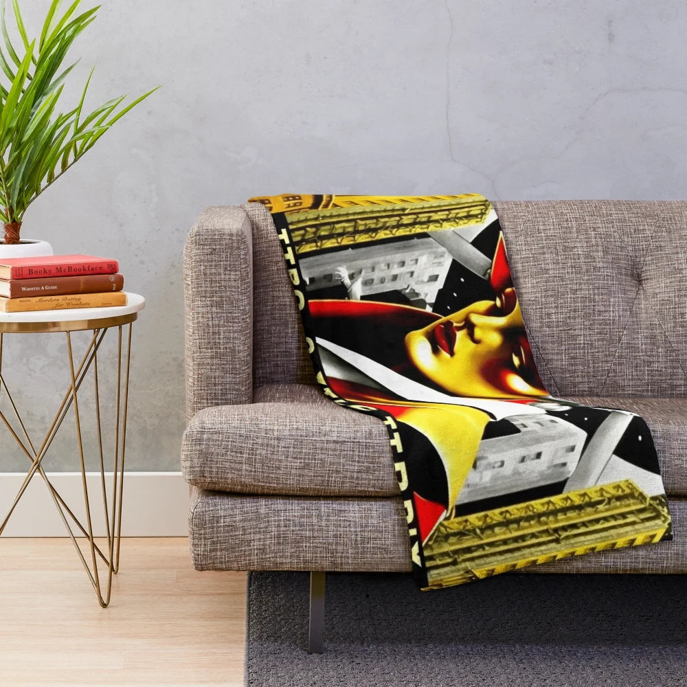 Plush blanket featuring a vibrant metropolis city and futuristic cinema inspired design