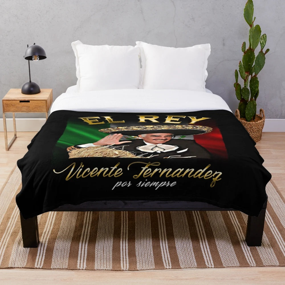 Colorful plush blanket featuring a portrait of a man in a traditional Mexican charro outfit