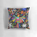 Colorful, handmade Mexican embroidered pillow with a unique, ethnic design.