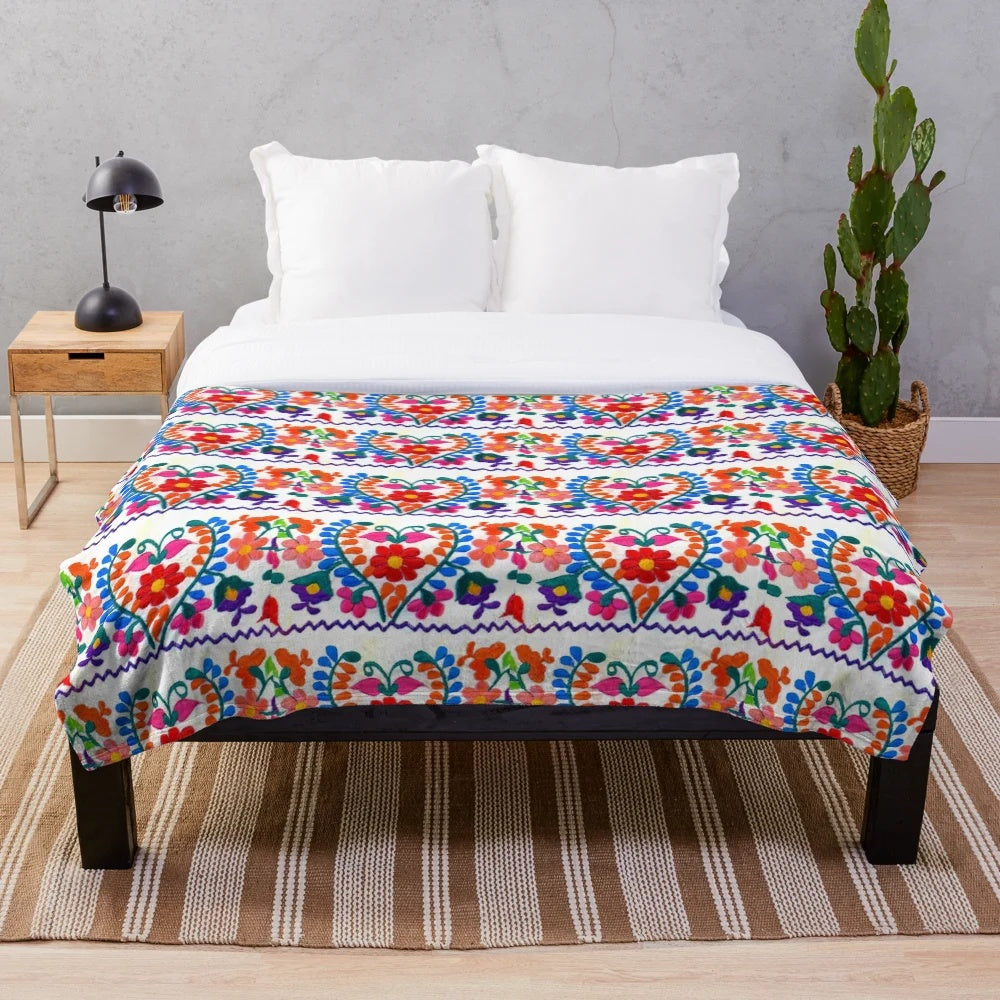 Colorful Mexican floral design plush blanket
