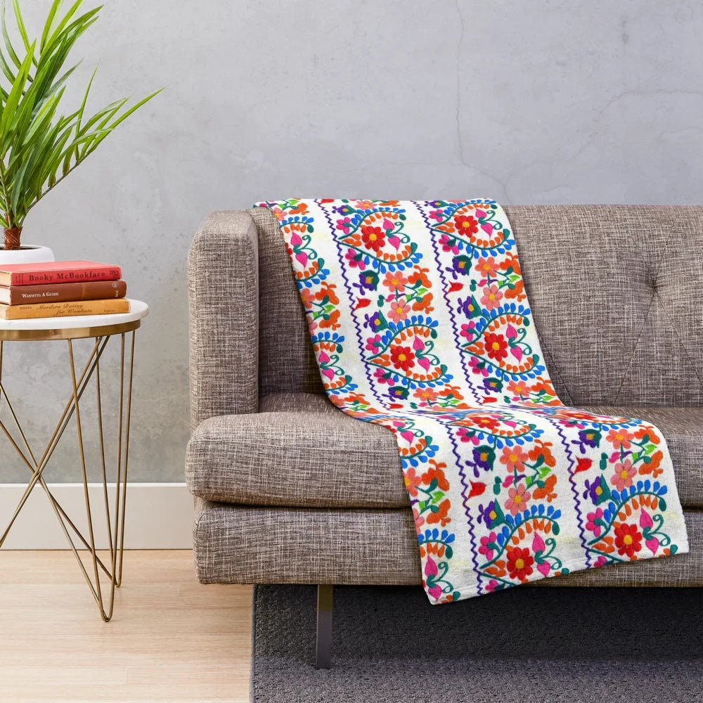 Colorful Mexican floral design plush blanket