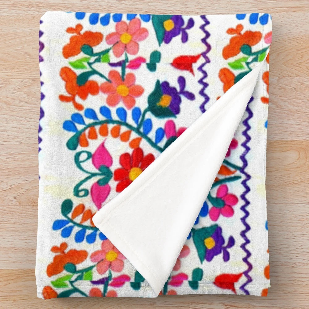 Colorful Mexican floral design plush blanket
