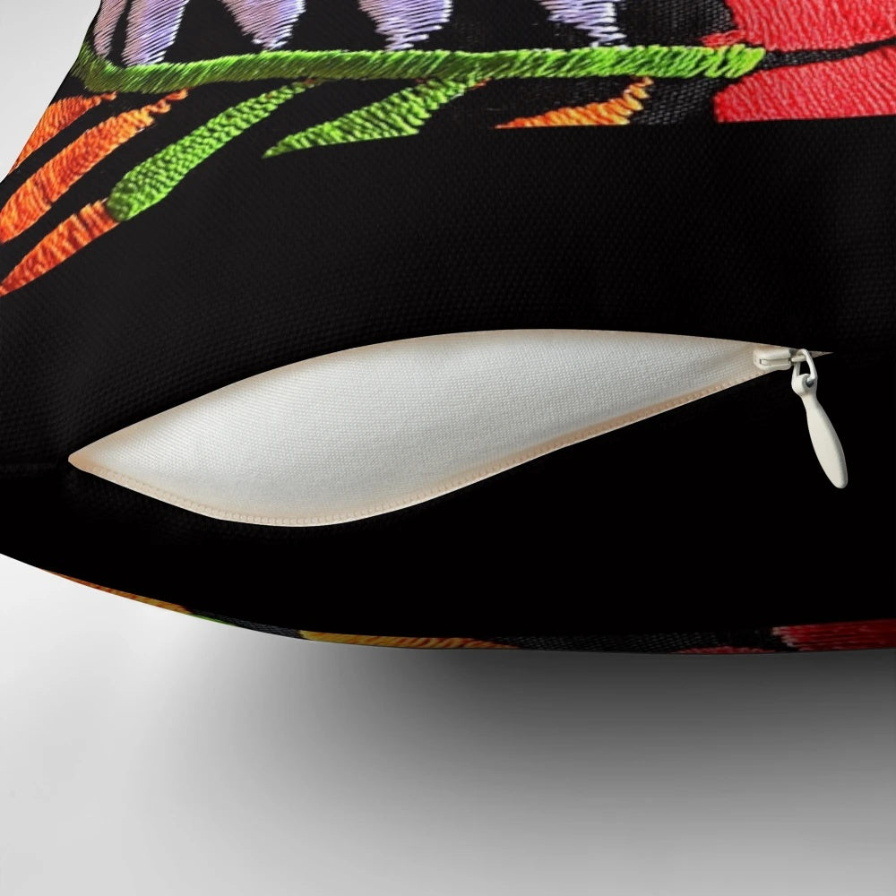 Colorful floral pillow with Mexican-inspired designs