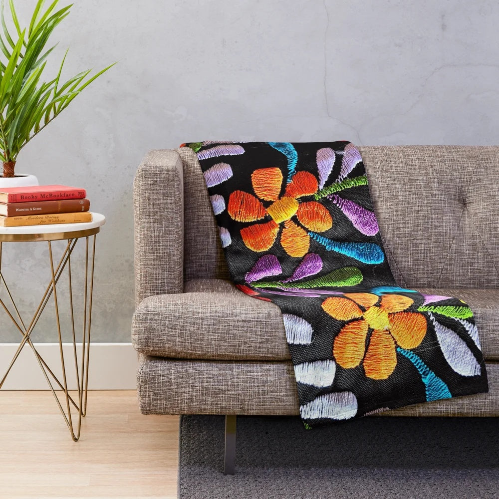 Vibrant Mexican flowers pattern plush blanket