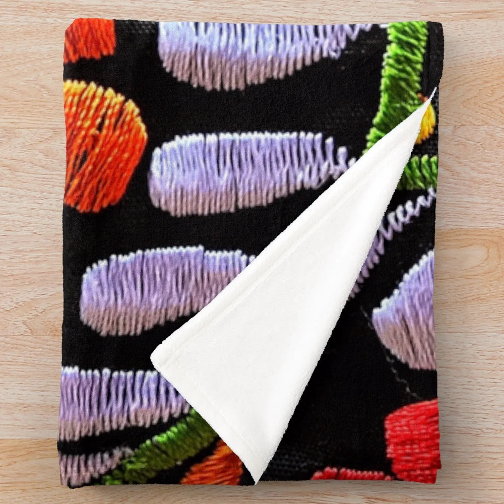Vibrant Mexican flowers pattern plush blanket