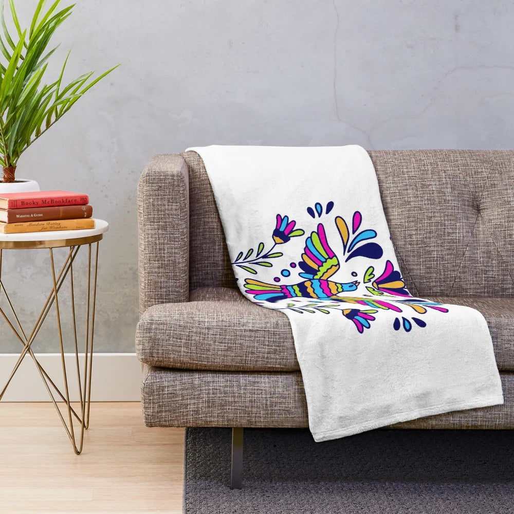 Colorful mexican embroidered plush blanket
