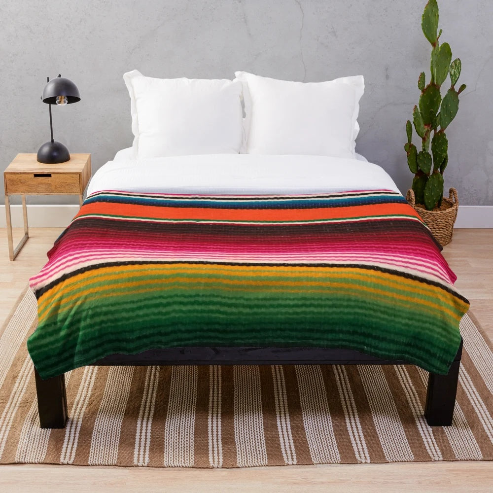 Colorful Mexican-inspired plush serape blanket with southwestern design