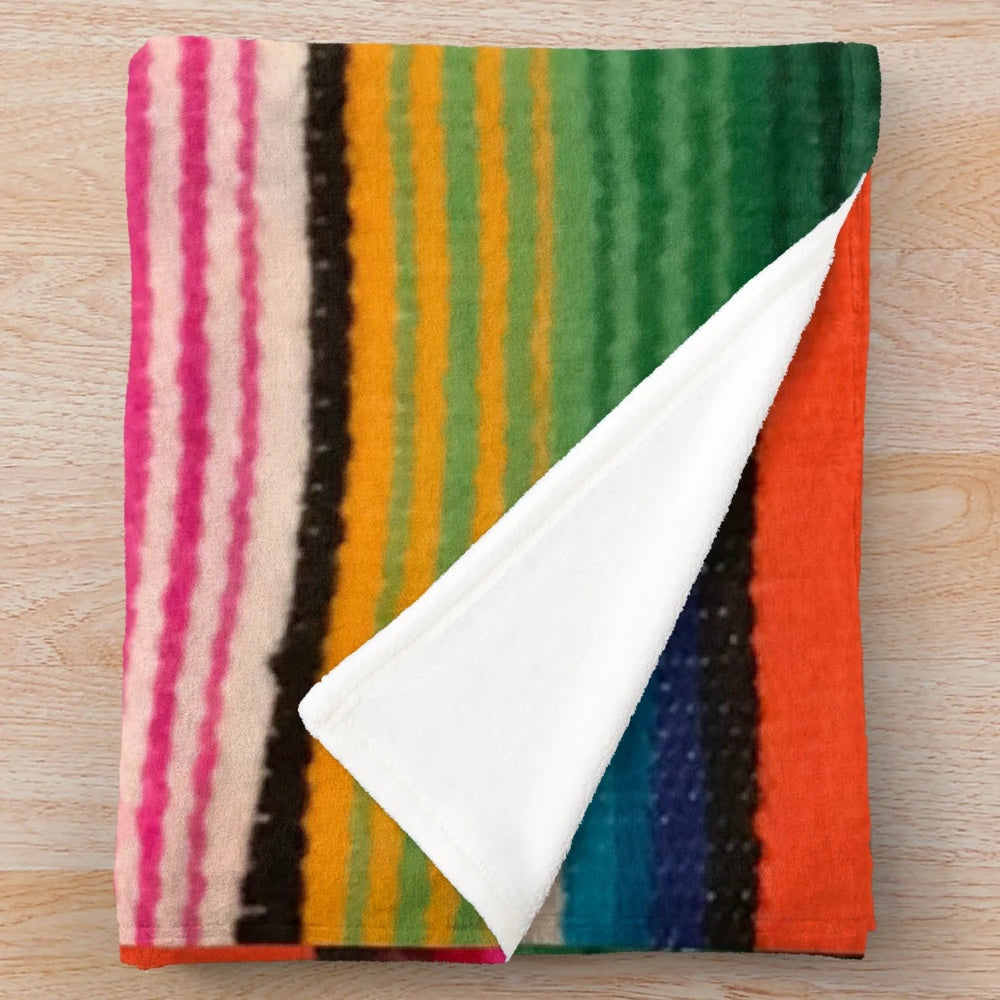 Colorful Mexican-inspired plush serape blanket with southwestern design
