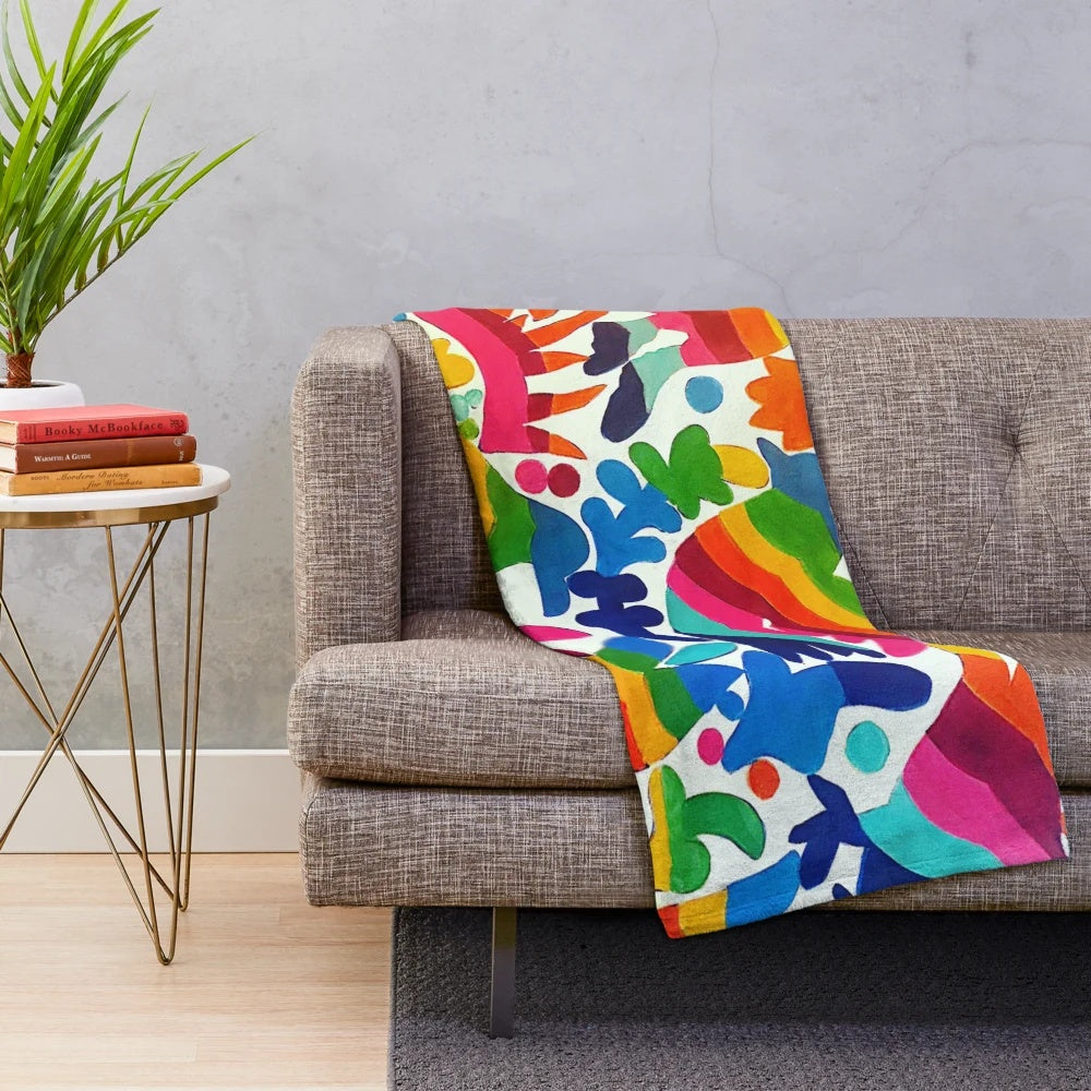 Colorful Mexican-inspired otomi pattern plush blanket