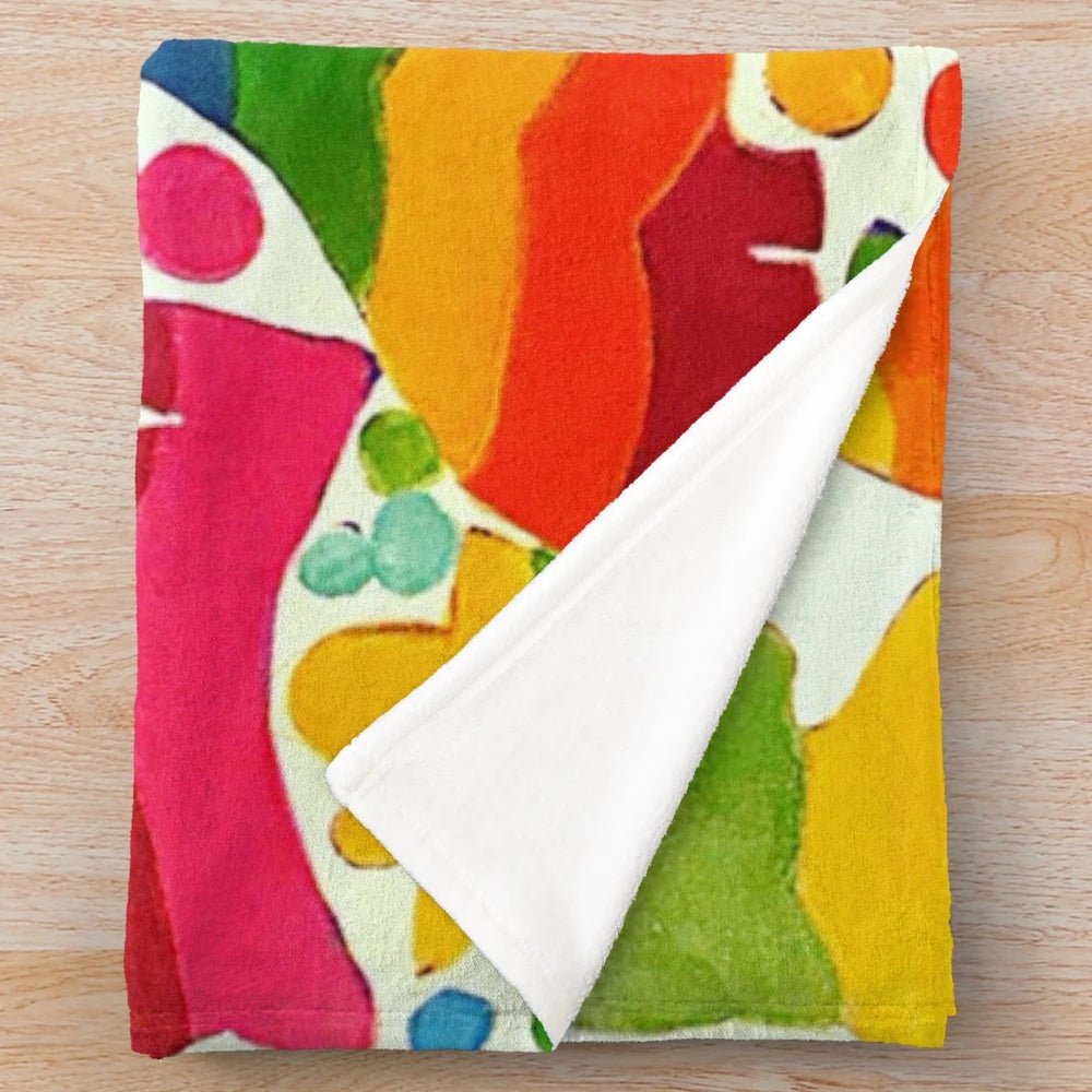 Colorful Mexican-inspired otomi pattern plush blanket