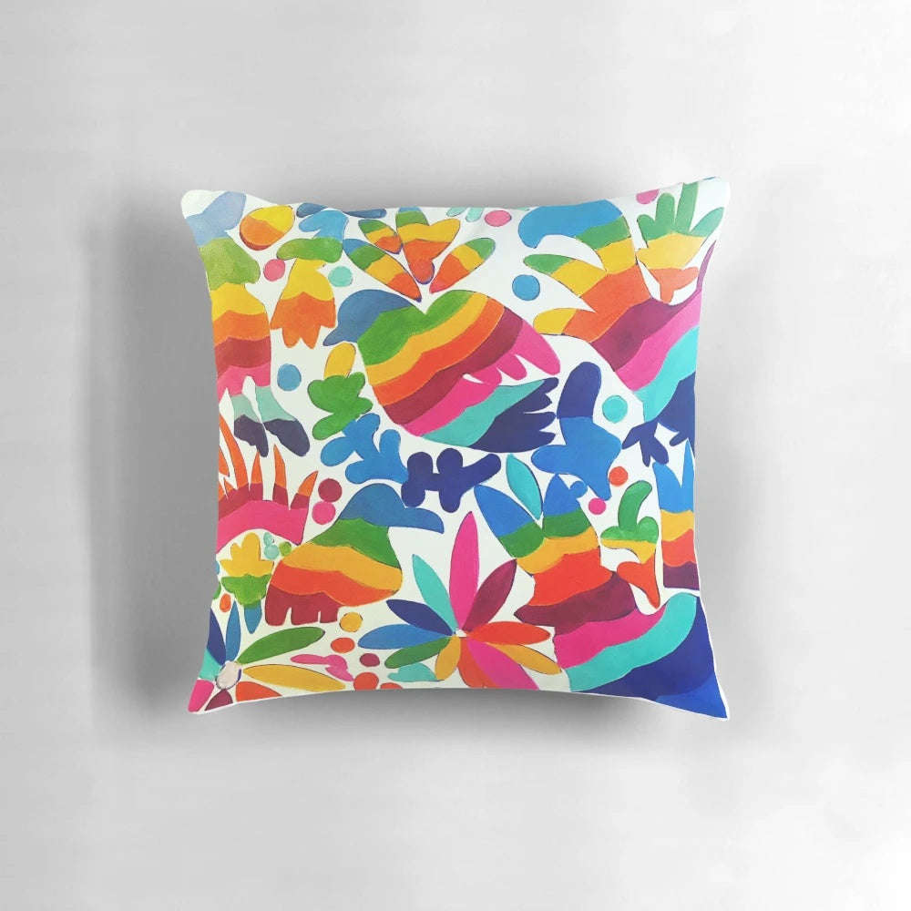 Colorful Mexican Otomi pattern decorative pillow