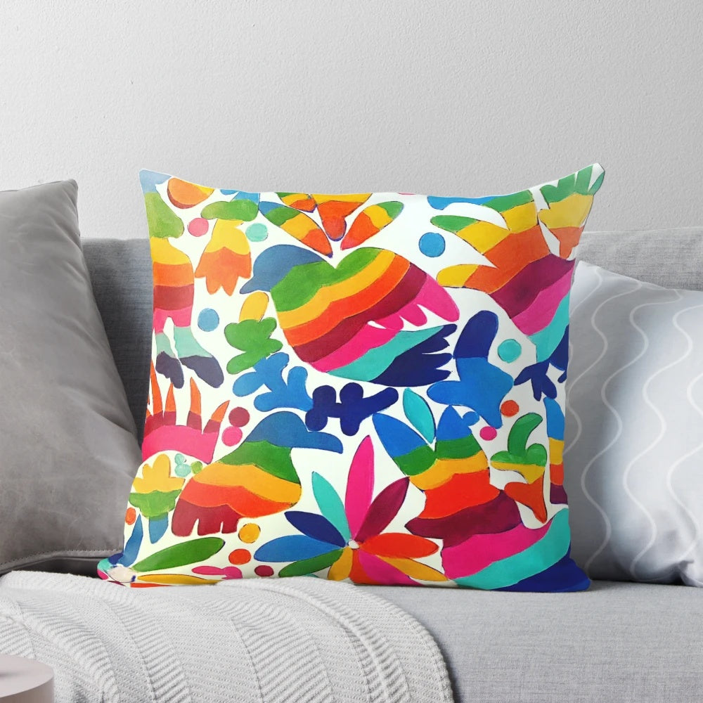 Colorful Mexican Otomi pattern decorative pillow