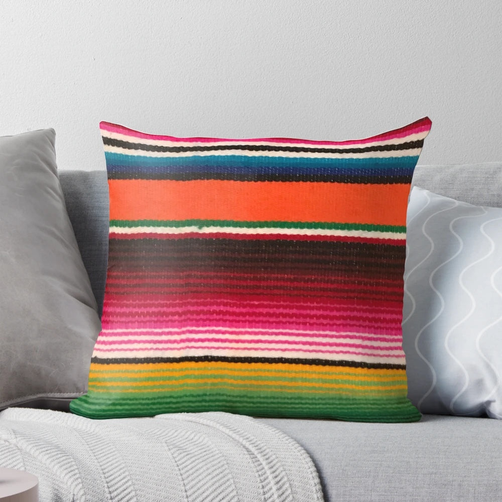 Colorful Mexican serape-style decorative pillow