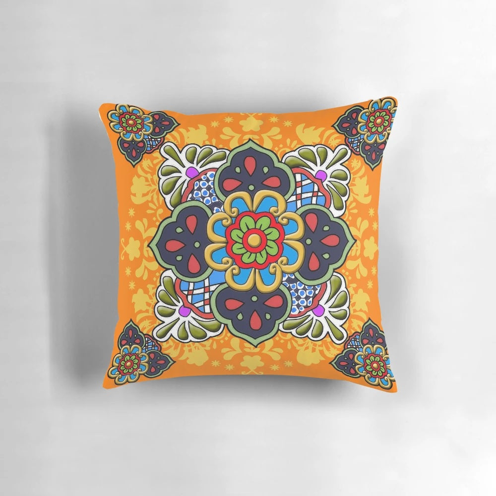 Vibrant Mexican Talavera flower pattern decorative throw pillow for home decor
