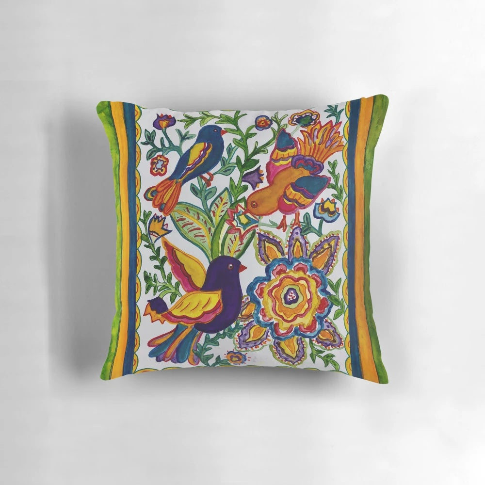Colorful Pillow with Mexican Tile Bird Design for Cozy Home Decor