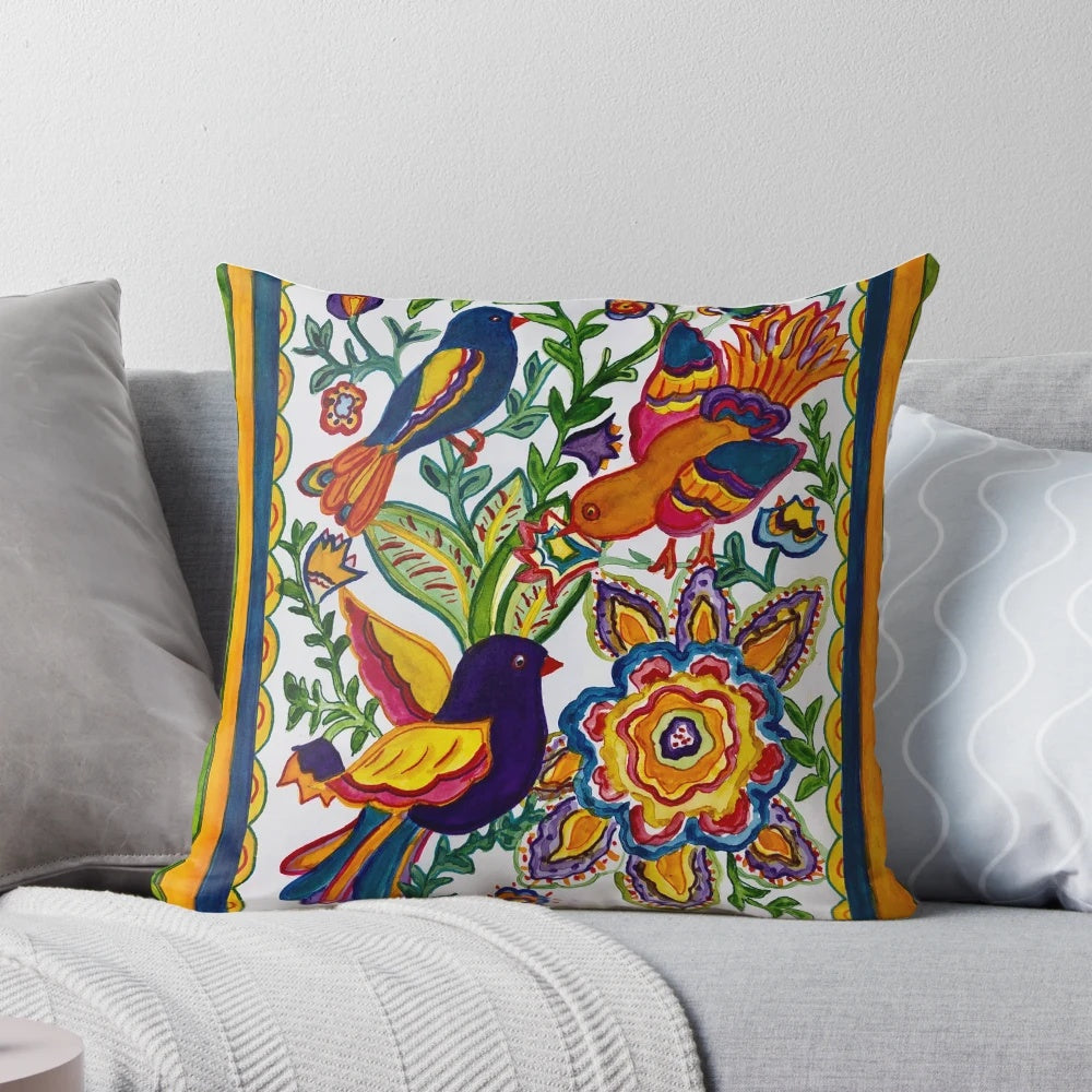 Colorful Pillow with Mexican Tile Bird Design for Cozy Home Decor