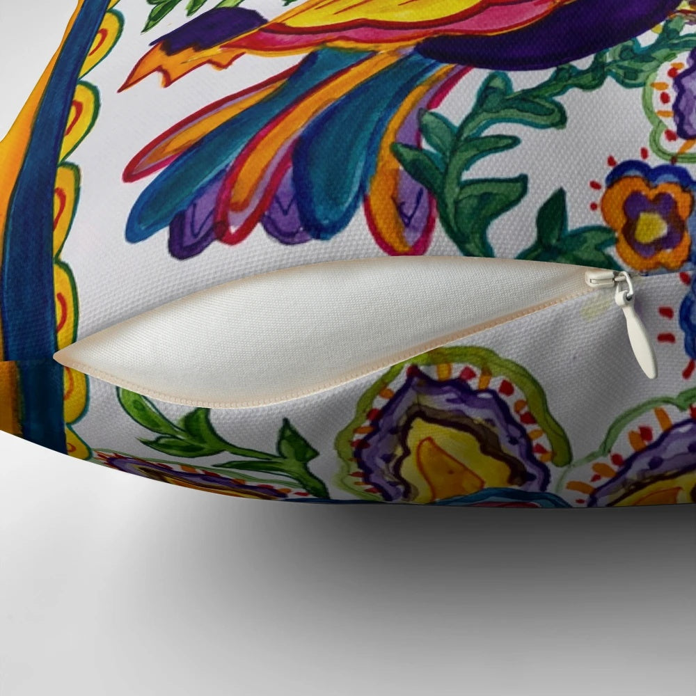 Colorful Pillow with Mexican Tile Bird Design for Cozy Home Decor