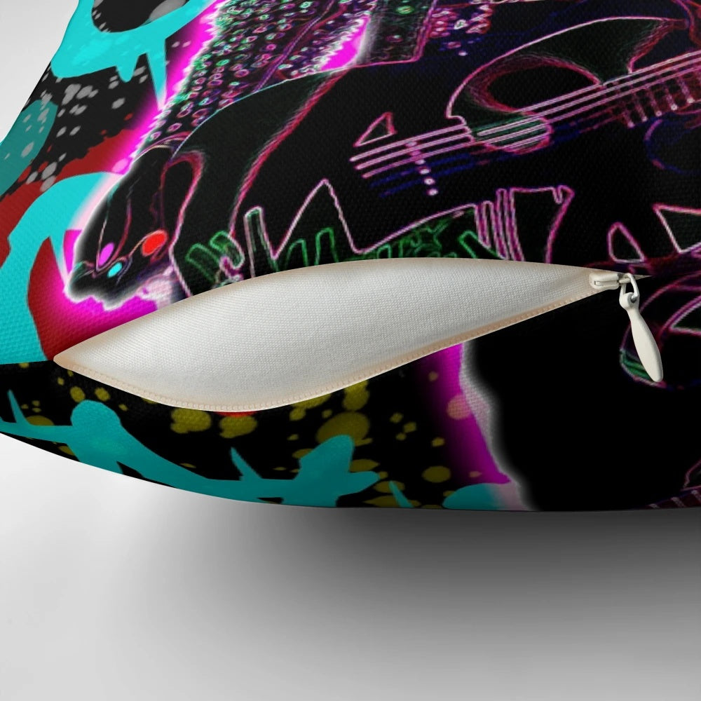Colorful illustration of music artist Machine Gun Kelly on a plush pillow