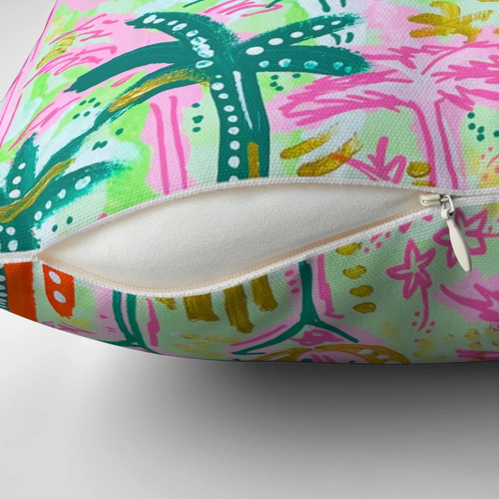 Colorful collage pillow featuring the University of Miami Hurricanes logo and imagery