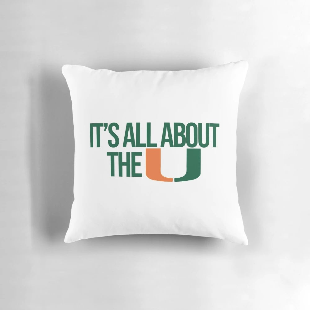 Colorful orange, green, and white miami Pillow with "canes" and "hurricanes" text