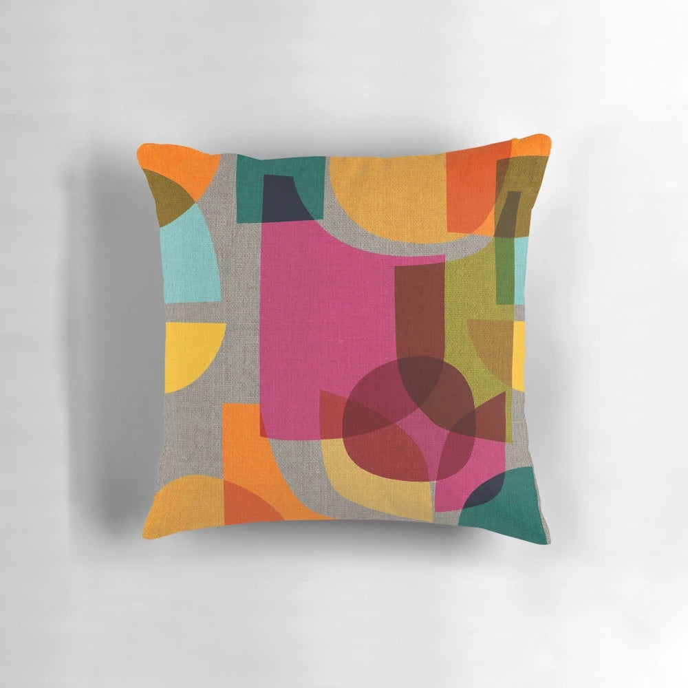 Vibrant multi-colored mid-century modern kaleidoscope pattern pillow for stylish home decor