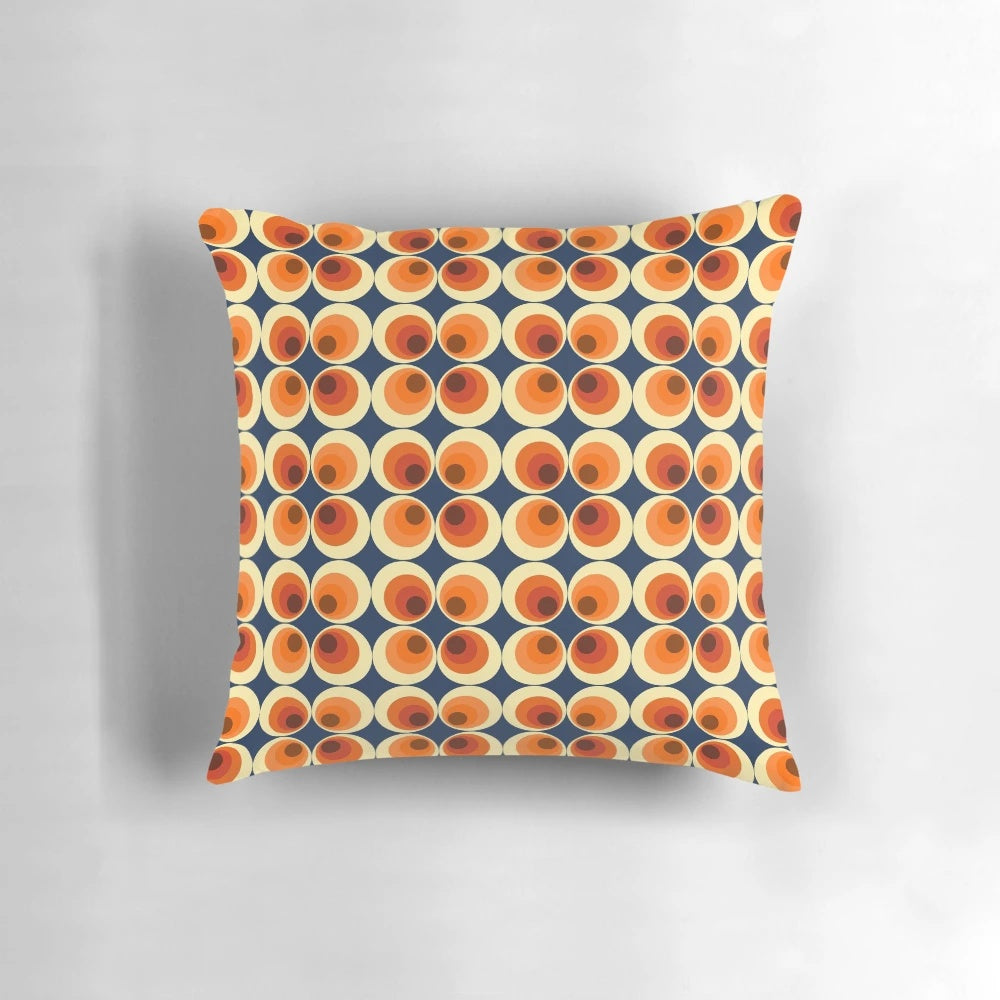 Colorful mid century modern abstract circle pattern pillow in retro Scandinavian style