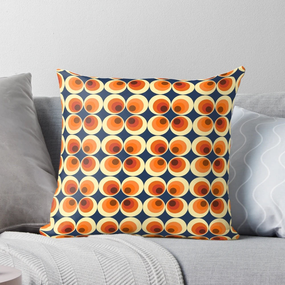 Colorful mid century modern abstract circle pattern pillow in retro Scandinavian style