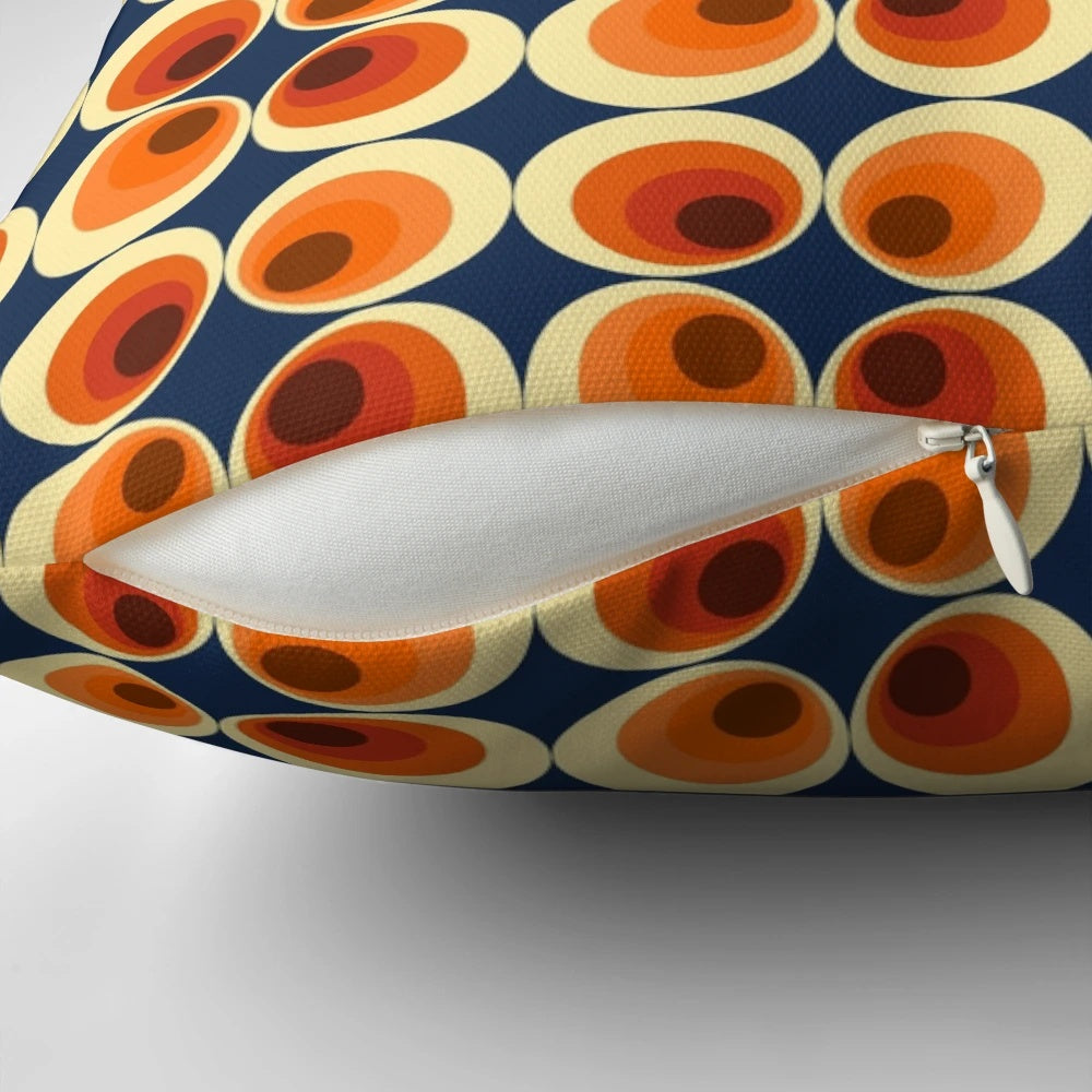 Colorful mid century modern abstract circle pattern pillow in retro Scandinavian style