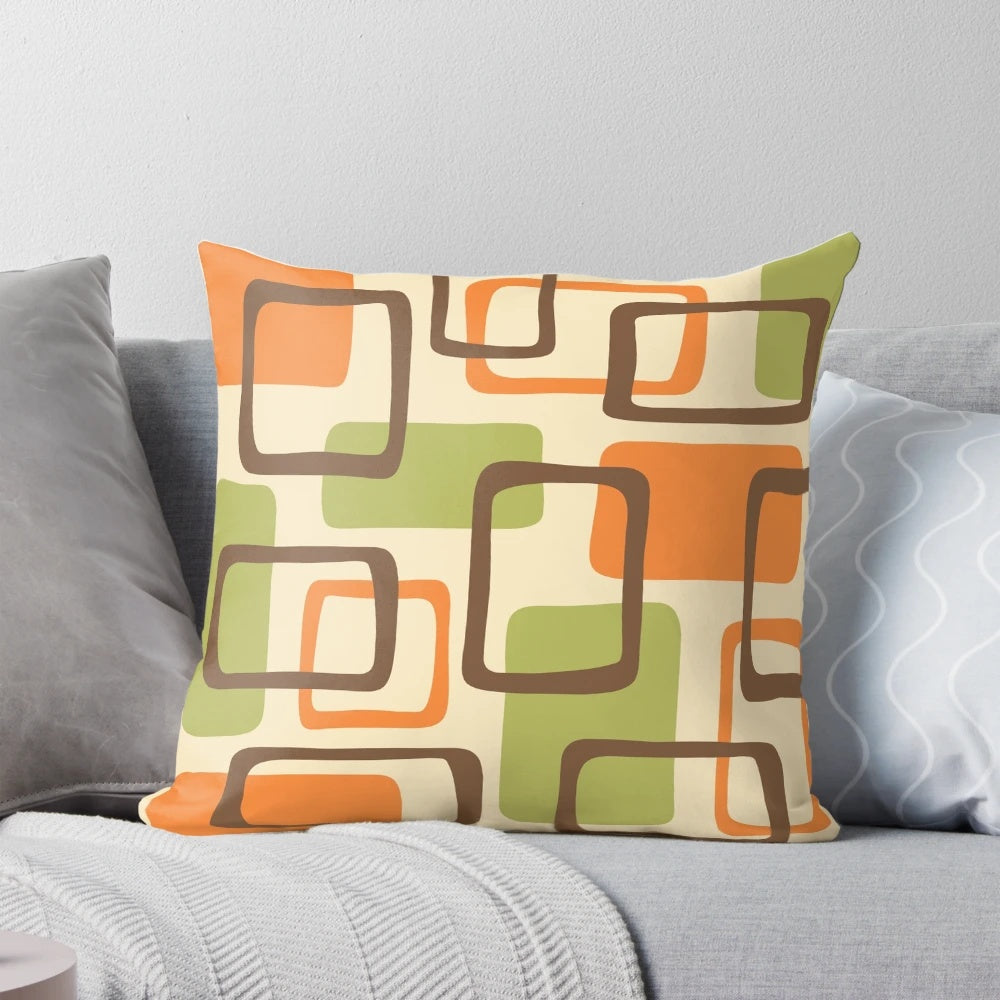 Colorful mid century modern abstract squares pattern pillow with geometric design