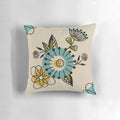 Mid century modern style throw pillow with blue and yellow flowers