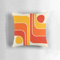 Retro geometric design throw pillow in red, orange, yellow, and beige colors
