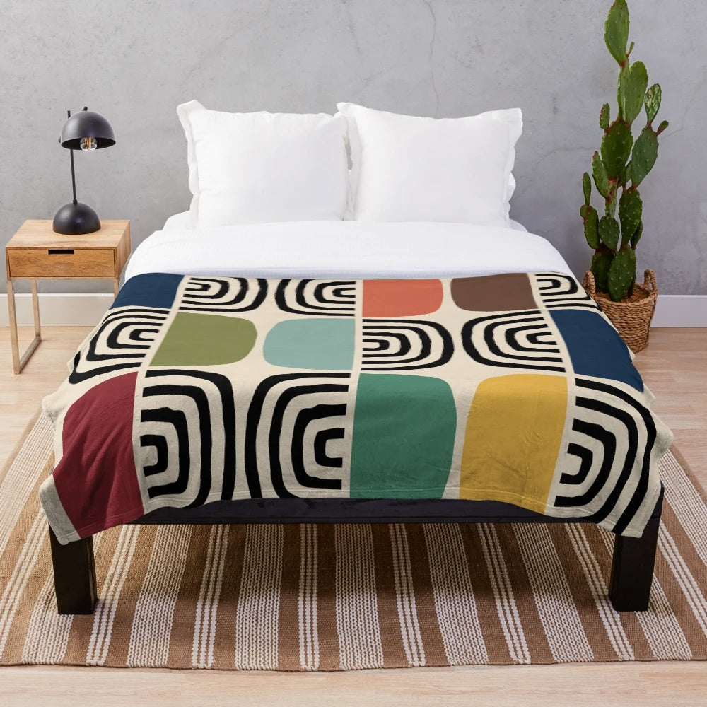 Mid-Century Modern Inspired Plush Blanket with Geometric Pattern